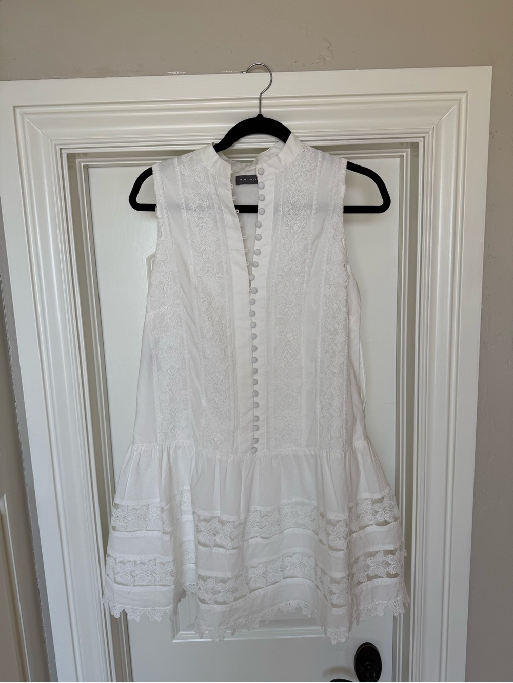 White Sleeveless Lace-Detail Mini Dress